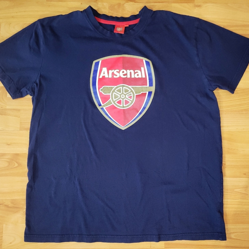 Official Arsenal Blue Soccer Tshirt Merch Navy And Red Cannon Graphic Futbol Tee